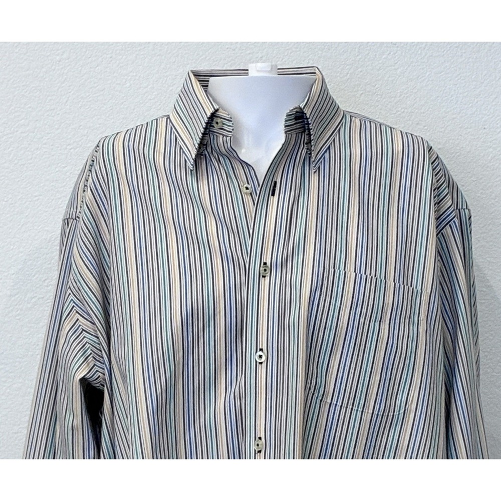 Sero By Forsyth Non Iron Tailored Fit Striped Button Down Shirt XL Preppy Casual